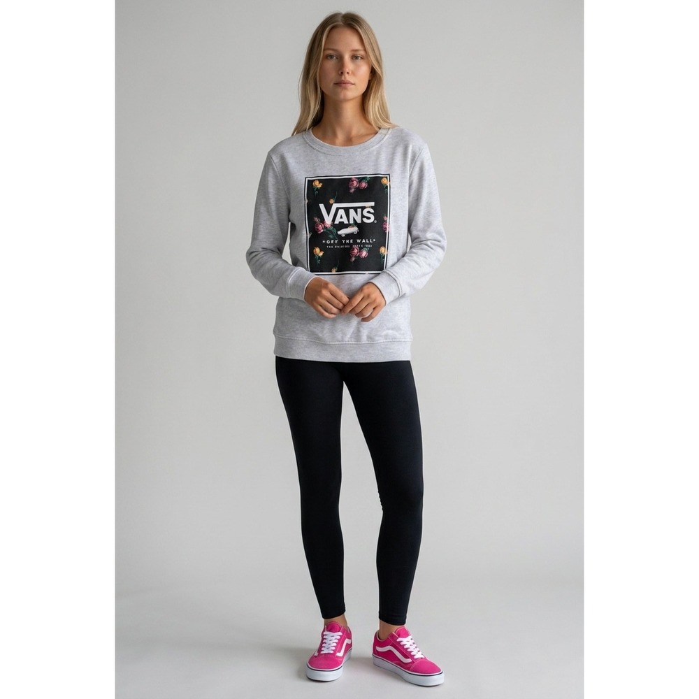 Vans Off The Wall Floral Rose Graphic Sweatshirt Grey Medium Womens Tops
